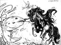 Original Signed 9" x 12" B&W Illustration "Unicorn Fishing"